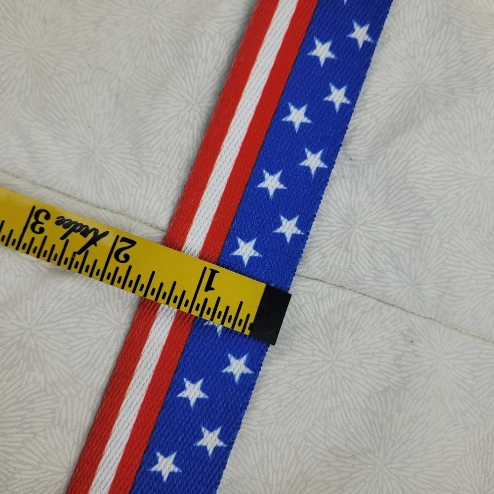 Red white blue patriotic stripes stars USA canvas belt unisex white buckle M/L